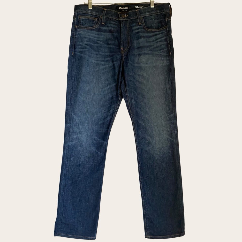 Madewell Slim Straight Leg Jeans Men 34x30 Dark Wash Classic Americana Everyday